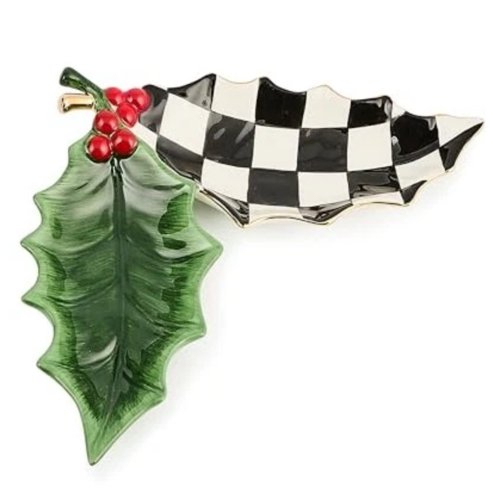 Mackenzie-Childs Holly Leaf Ceramic Trinket Tray.  New in Box w/ tags!